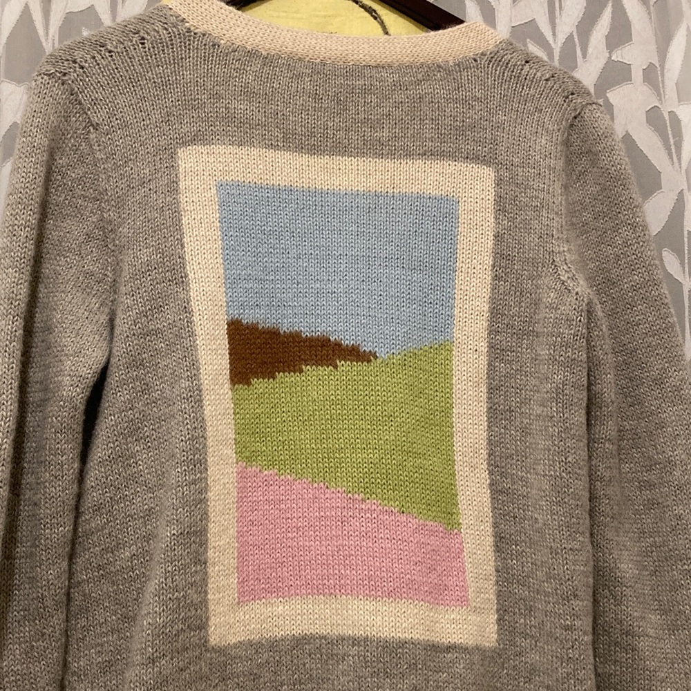 Dusen Dusen Grey Combo Frame Cardigan Sweater S/M - Picture 4 of 5